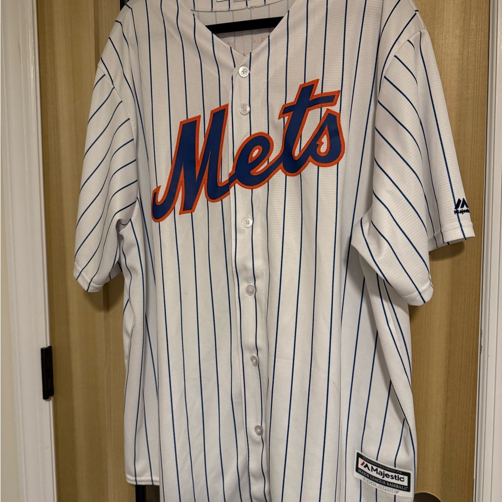 NY Mets Jacob deGrom White and Blue Striped Jersey